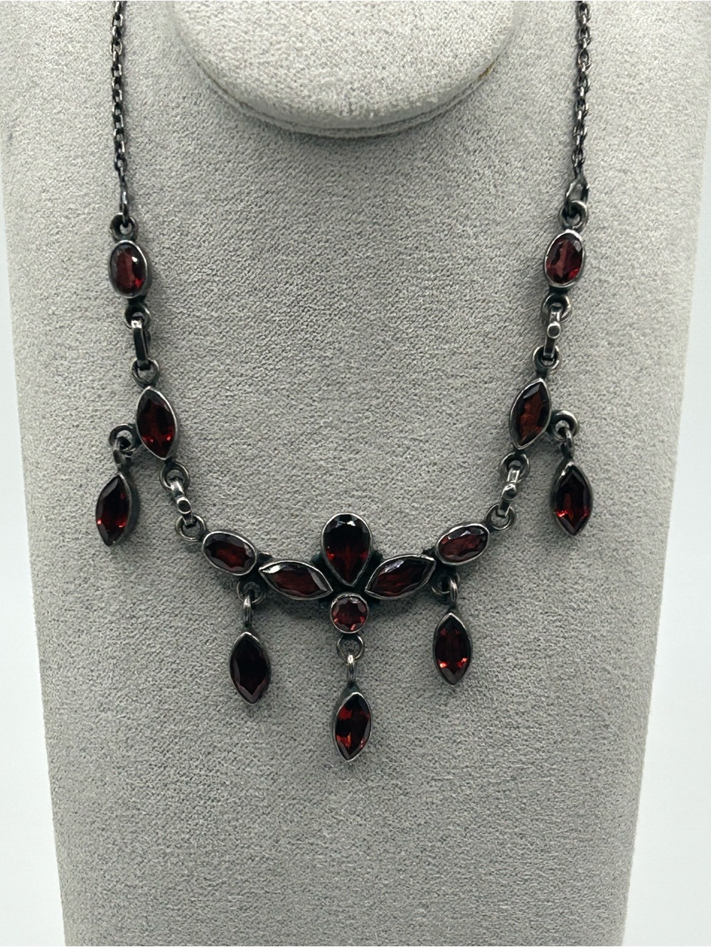 Vintage sterling silver garnet victorian style necklace